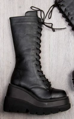 Demonia Shoes SHAKER-72 Black Vegan Leather Platform Boots