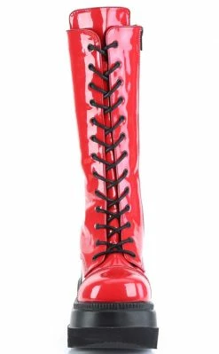 Demonia SHAKER-72 Red Patent Platform Boots