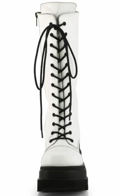 Demonia SHAKER-72 White Matte Platform Boots Shoes