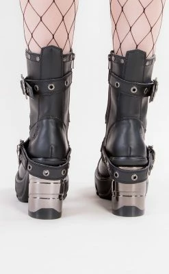 Demonia SINISTER-201 Black Vegan Leather Steampunk Boots Shoes