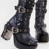 Demonia SINISTER-201 Black Vegan Leather Steampunk Boots Shoes