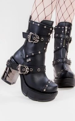 Demonia SINISTER-201 Black Vegan Leather Steampunk Boots Shoes