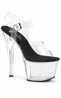 Pleaser SKY-308 Clr-Blk/Clr Heels