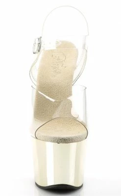 Pleaser Pole Shoes SKY-308 Clr/Gold Chrome Heels