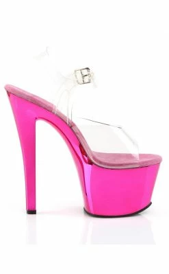 Pleaser SKY-308 Clr/H. Pink Chrome Heels Pole Shoes