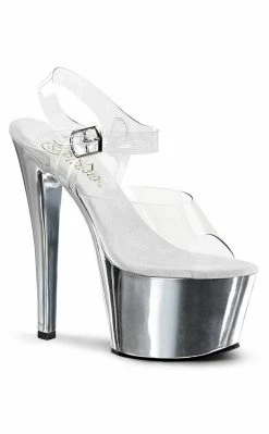 Pleaser SKY-308 Clr/Slv Chrome Heels Pole Shoes