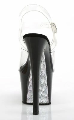 Pleaser SKY-308CRS Clr/Blk-Slv AB RSTN Heels