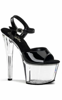 Pleaser SKY-309 Blk Pat/Clr Heels Pole Shoes