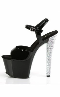Pleaser Pole Shoes SKY-309CHRS Black Patent Silver Rhinestone Heels