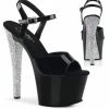 Pleaser Pole Shoes SKY-309CHRS Black Patent Silver Rhinestone Heels