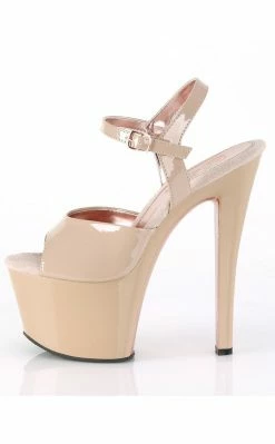 Pleaser Pole Shoes SKY-309TT Nude Patent & Rose Gold Chrome Heels