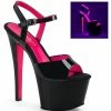 Pleaser SKY-309TT UV Glow Black & Neon Hot Pink Heels