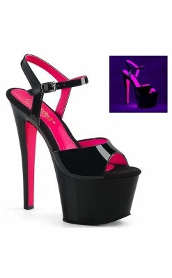 Pleaser SKY-309TT UV Glow Black & Neon Hot Pink Heels