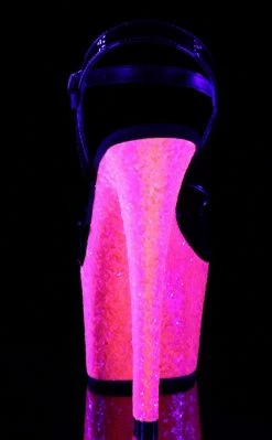 Pleaser Pole Shoes SKY-309UVLG Blk Pat/Neon H. Pink Glitter Heels