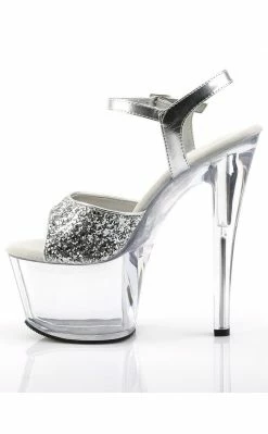 Pleaser SKY-310 Slv Gltr/Clr Heels Pole Shoes