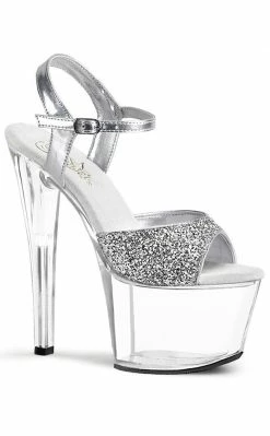 Pleaser SKY-310 Slv Gltr/Clr Heels Pole Shoes