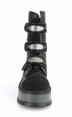Demonia SLACKER-101 Black Vegan Leather & Canvas Platform Ankle Boots Platform Shoes