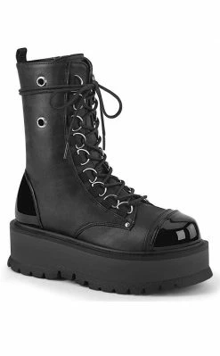 Demonia Shoes SLACKER-150 Black Vegan Leather Platform Boots
