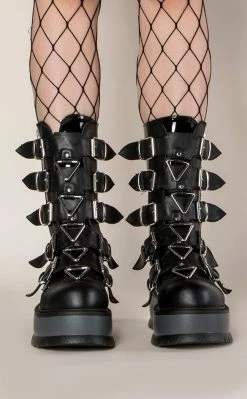 Demonia SLACKER-160 Black Vegan Leather Platform Boots (Au Stock)