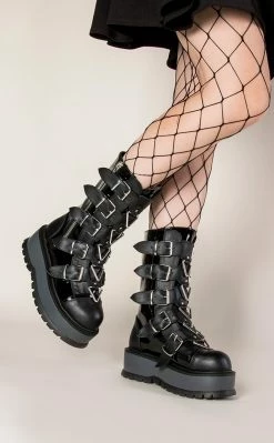 Demonia SLACKER-160 Black Vegan Leather Platform Boots (Au Stock)