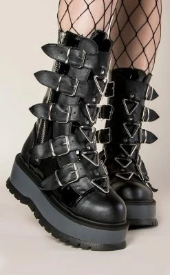 Demonia SLACKER-160 Black Vegan Leather Platform Boots (Au Stock)