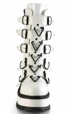Demonia Shoes SLACKER-160 White Vegan Leather Platform Boots