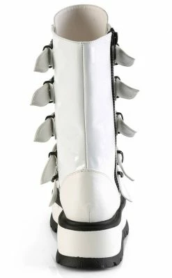 Demonia Shoes SLACKER-160 White Vegan Leather Platform Boots