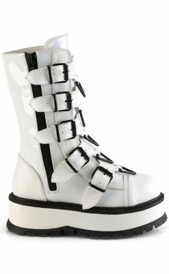 Demonia Shoes SLACKER-160 White Vegan Leather Platform Boots