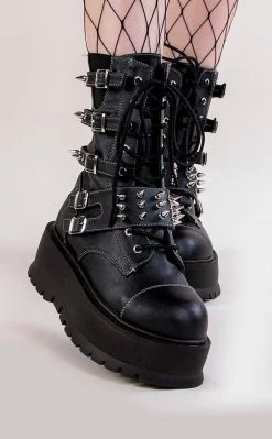 Demonia SLACKER-165 Black Vegan Leather Platform Boots