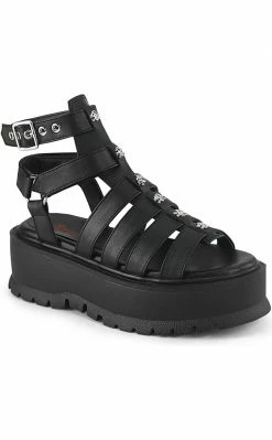 Demonia SLACKER-18 Black Matte Gladiator Sandals Shoes