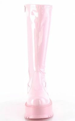Demonia Shoes SLACKER-200 Baby Pink Patent Knee High Platform Boots