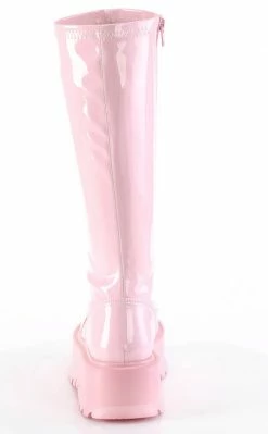 Demonia Shoes SLACKER-200 Baby Pink Patent Knee High Platform Boots