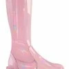 Demonia Shoes SLACKER-200 Baby Pink Patent Knee High Platform Boots