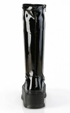Demonia SLACKER-200 Black Patent Knee High Platform Boots