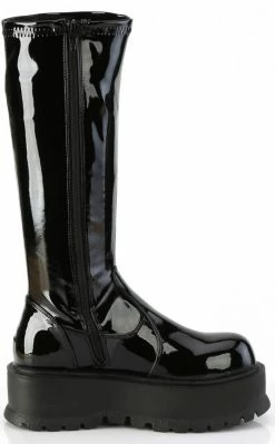 Demonia SLACKER-200 Black Patent Knee High Platform Boots