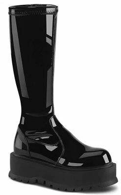 Demonia SLACKER-200 Black Patent Knee High Platform Boots
