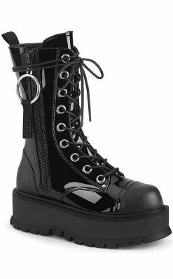 Demonia Shoes SLACKER-220 Black Patent Platform Ankle Boots (Au Stock)