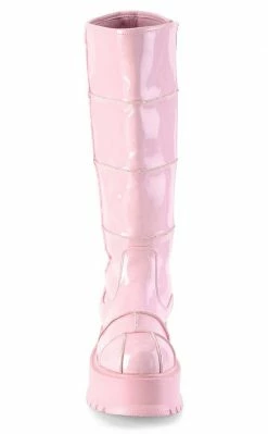 Demonia SLACKER-230 Baby Pink Holographic Knee High Platform Boots