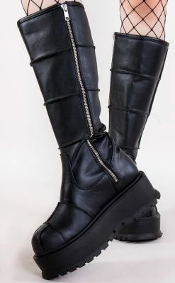 Demonia SLACKER-230 Black Vegan Leather Knee High Platform Boots Shoes