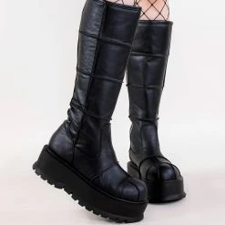 Demonia SLACKER-230 Black Vegan Leather Knee High Platform Boots Shoes