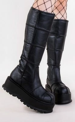 Demonia SLACKER-230 Black Vegan Leather Knee High Platform Boots Shoes