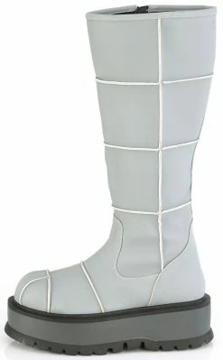 Demonia Shoes SLACKER-230 Grey Reflective Knee High Platform Boots 9 Demonia Shoes SLACKER-230 Grey Reflective Knee High Platform Boots