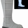 Demonia Shoes SLACKER-230 Grey Reflective Knee High Platform Boots