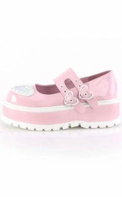 Demonia SLACKER-25 Baby Pink Holo Mary Janes Shoes