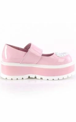 Demonia SLACKER-25 Baby Pink Holo Mary Janes Shoes
