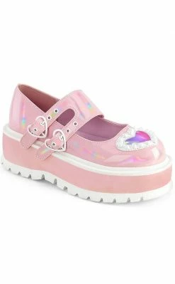Demonia SLACKER-25 Baby Pink Holo Mary Janes Shoes