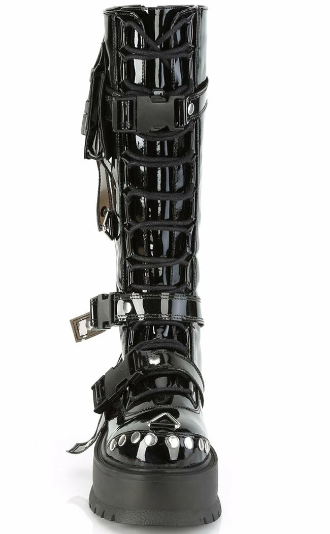 Demonia Shoes SLACKER-260 Black Patent Knee High Platform Boots 4 Demonia Shoes SLACKER-260 Black Patent Knee High Platform Boots