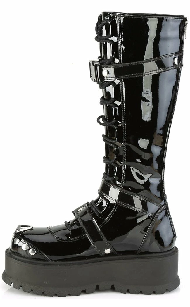 Demonia Shoes SLACKER-260 Black Patent Knee High Platform Boots 5 Demonia Shoes SLACKER-260 Black Patent Knee High Platform Boots