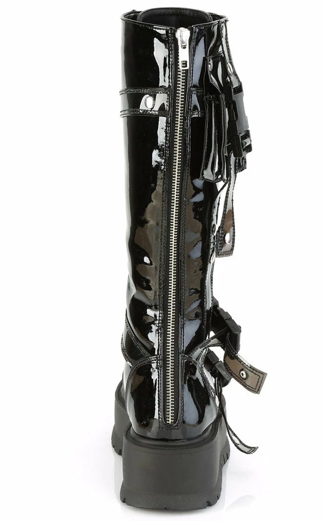Demonia Shoes SLACKER-260 Black Patent Knee High Platform Boots 6 Demonia Shoes SLACKER-260 Black Patent Knee High Platform Boots