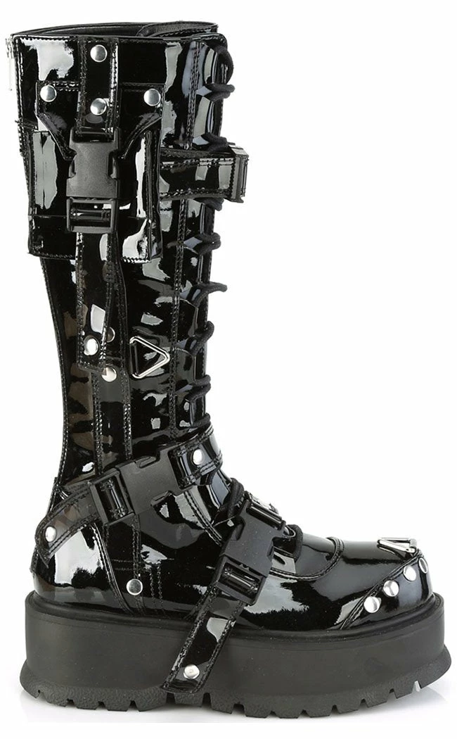 Demonia Shoes SLACKER-260 Black Patent Knee High Platform Boots 7 Demonia Shoes SLACKER-260 Black Patent Knee High Platform Boots